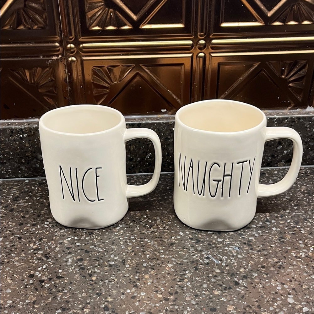 Rae Dunn Nice and Naughty Mug Set - White